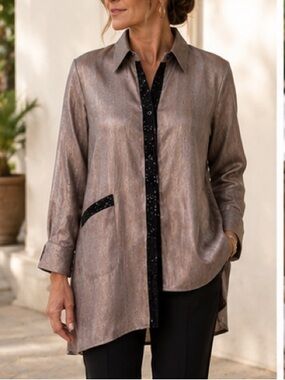 IC by Connie K bronze embellished tunic long sleeves evening holiday Size M